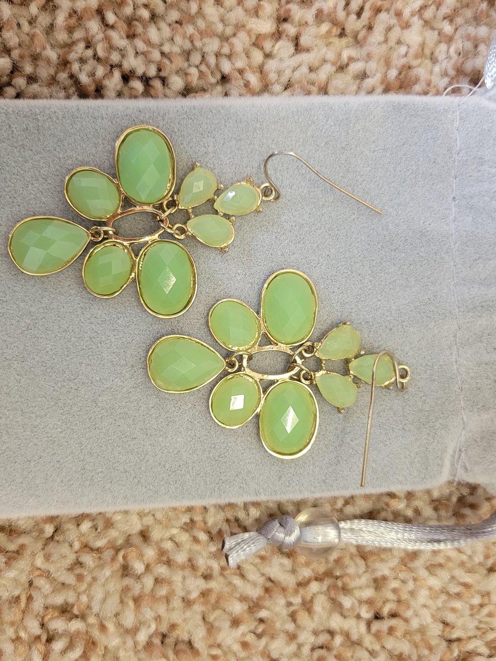 Gold-Trim Green Teardrop Dangle Earrings - Women Jewelry